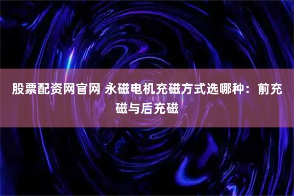 股票配资网官网 永磁电机充磁方式选哪种：前充磁与后充磁