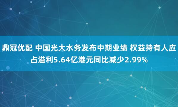 鼎冠优配 中国光大水务发布中期业绩 权益持有人应占溢利5.64亿港元同比减少2.99%